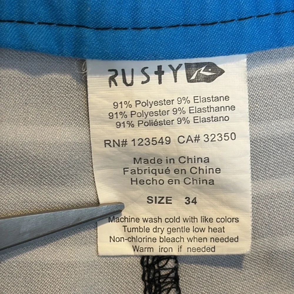 Rusty men’s board shorts blue black striped size 34 waist